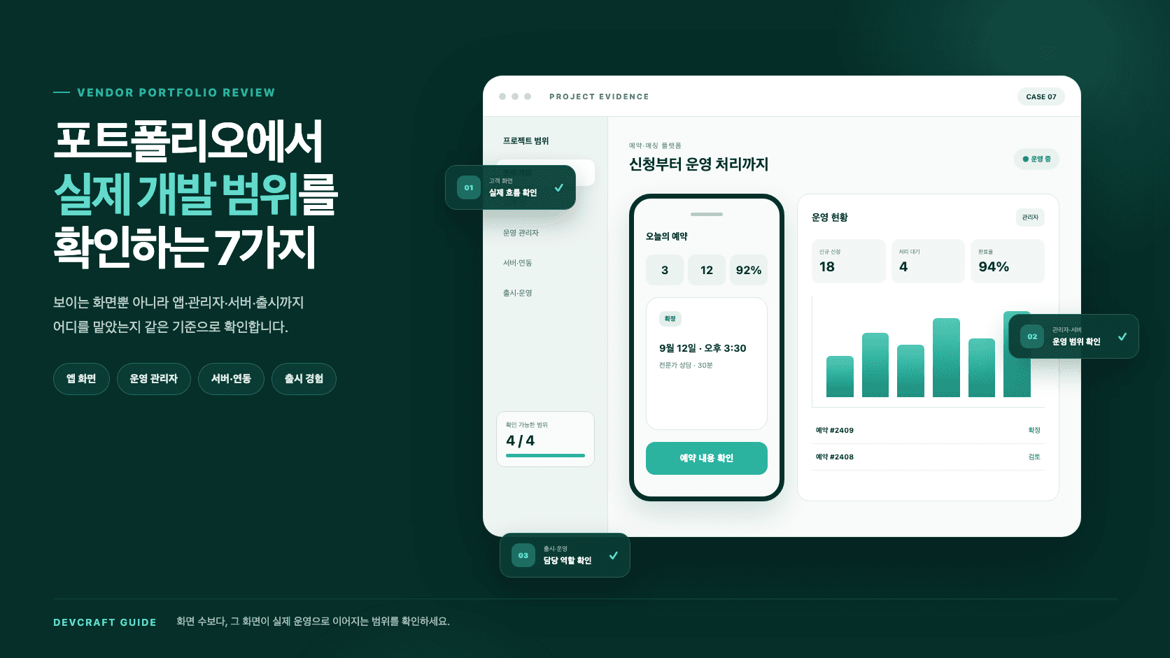 어플제작업체 포트폴리오에서 고객 앱, 운영 관리자, 서버 연동, 출시 경험의 실제 개발 범위를 확인하는 화면