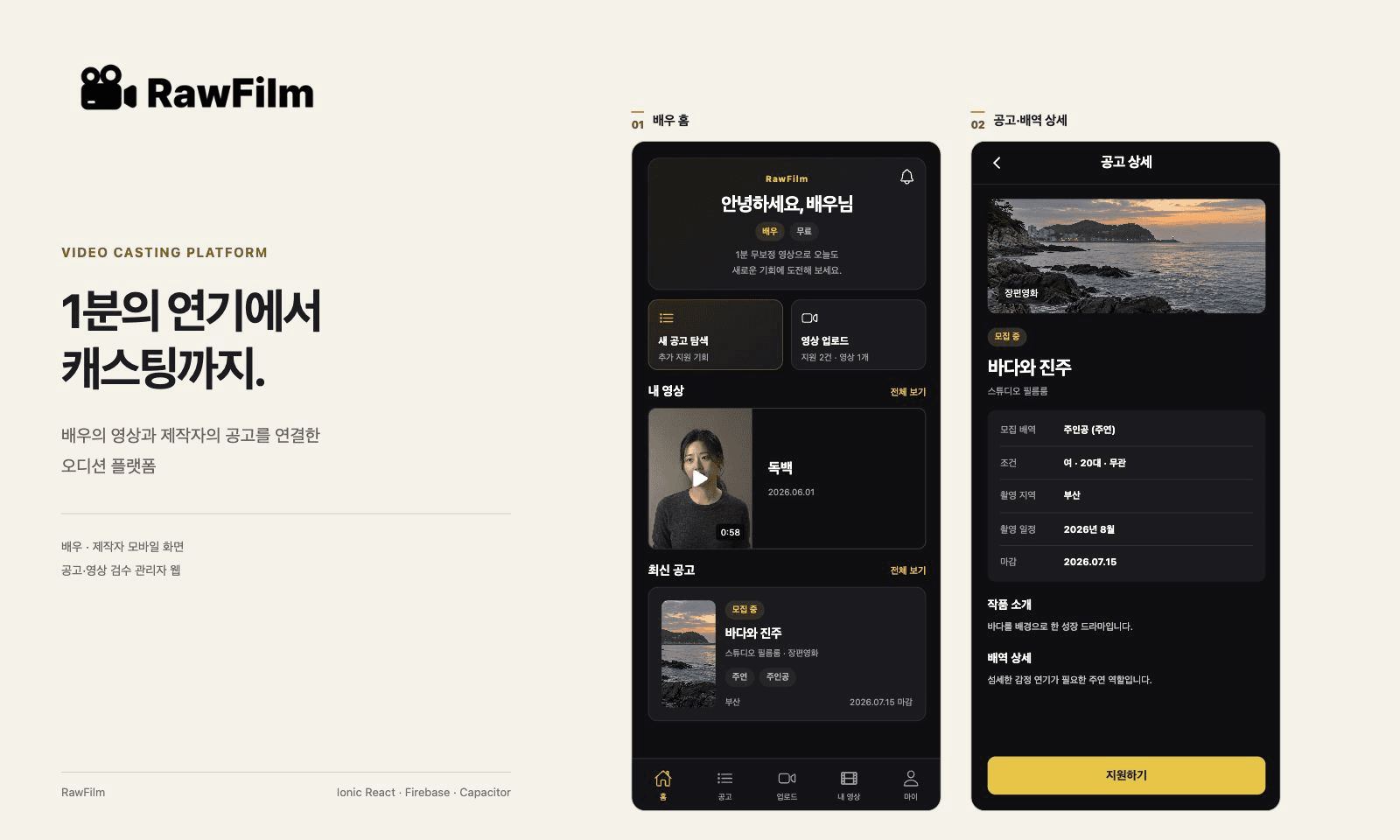 RawFilm 배우 홈과 캐스팅 공고·배역 상세